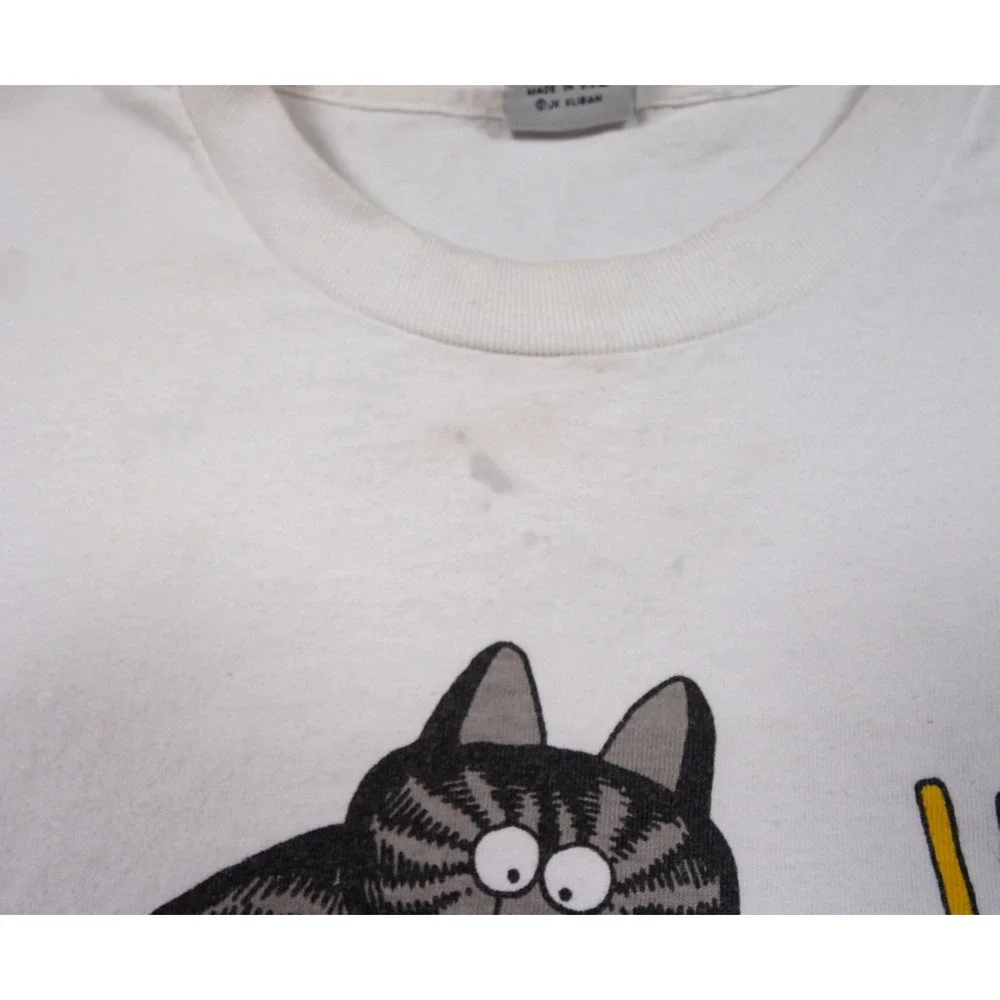 Vintage B Kliban Shirt Mens Large White Cat Graphic Tee Sushi Hawaii Adult